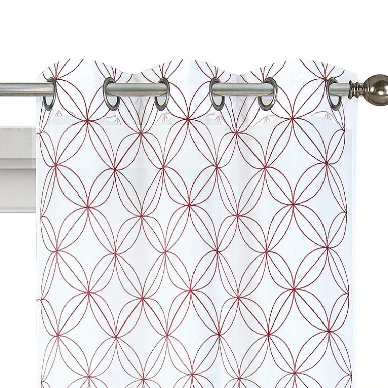 Regal Home Perth Geometric Embroidery Grommet Top Sheer Set of 2 Curtain Panel