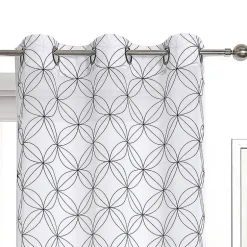 Regal Home Perth Geometric Embroidery Grommet Top Sheer Set of 2 Curtain Panel