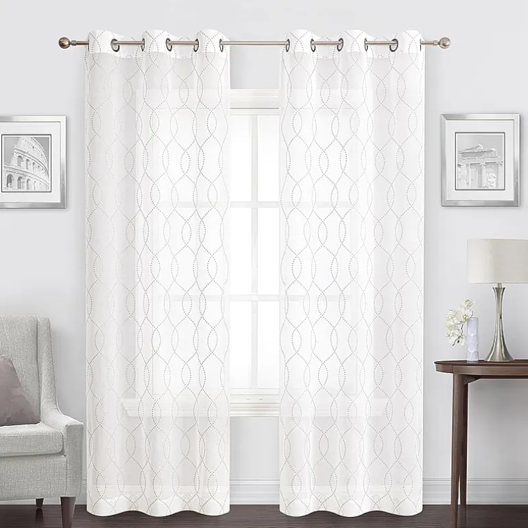 Regal Home Starbust Grommet Top Energy Saving Embroidered Sheer Set of 2 Curtain Panel