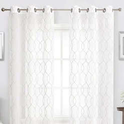 Regal Home Starbust Grommet Top Energy Saving Embroidered Sheer Set of 2 Curtain Panel