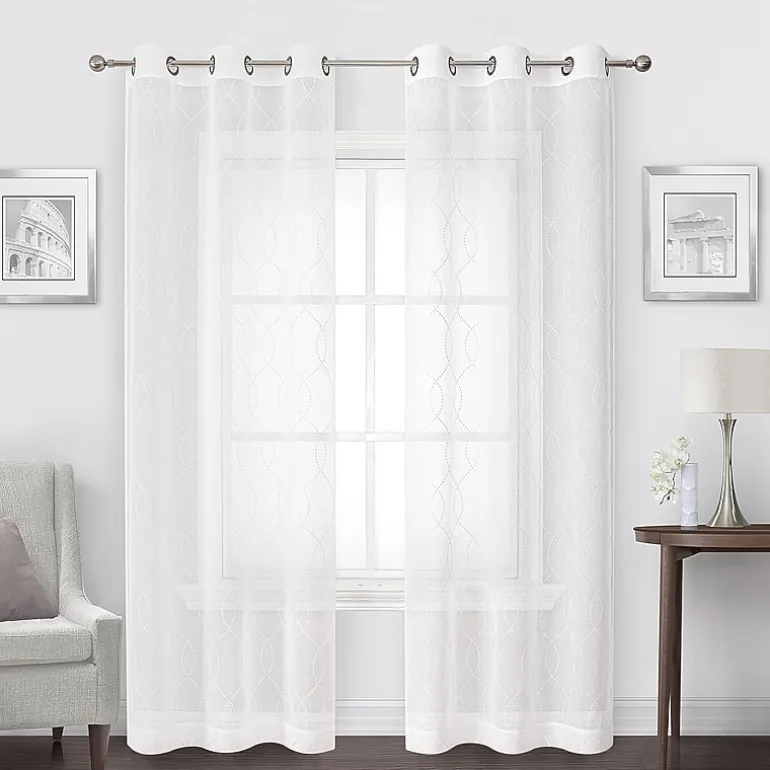 Regal Home Starbust Grommet Top Energy Saving Embroidered Sheer Set of 2 Curtain Panel