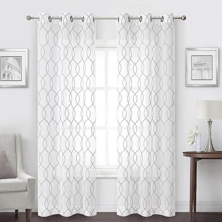 Regal Home Starbust Grommet Top Energy Saving Embroidered Sheer Set of 2 Curtain Panel