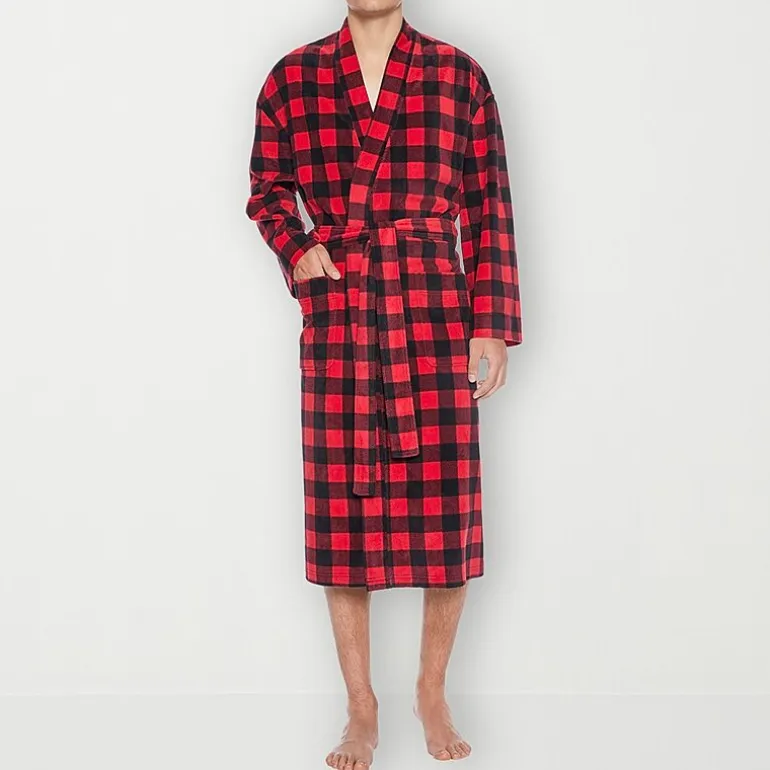 Residence Mens-Big Fleece Kimono Robe Long Sleeve Long Length