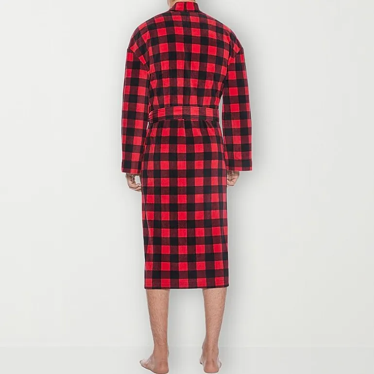 Residence Mens-Tall Fleece Kimono Robe Long Sleeve Long Length