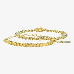 RM Rebecca Minkoff Diamond Accent Womens 14K Gold Over Brass 7.5 Inch Solid Curb Chain Bracelet