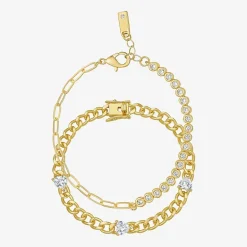 RM Rebecca Minkoff Diamond Accent Womens 14K Gold Over Brass 7.5 Inch Solid Curb Chain Bracelet