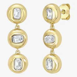 RM Rebecca Minkoff Womens White Cubic Zirconia 14K Gold Over Brass Drop Earrings