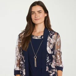 R & M Richards Womens Floral Jacket Dress With Removable Necklace