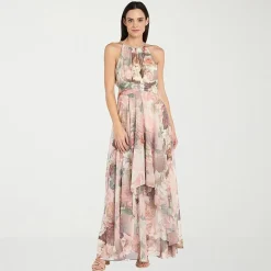 R & M Richards Womens Halter Neck Sleeveless Floral Evening Gown