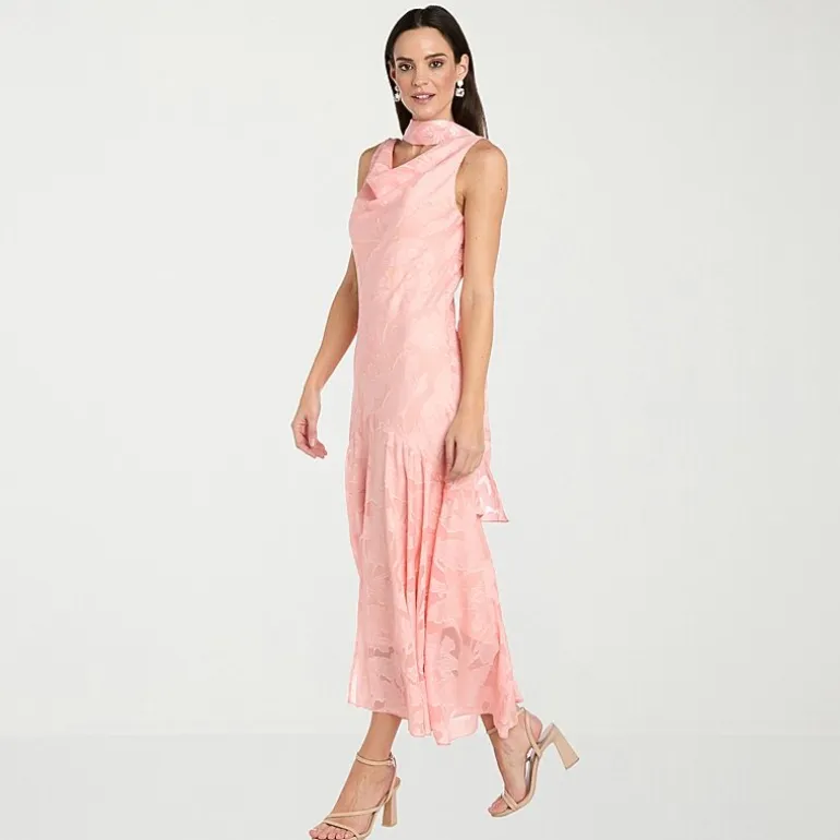 R & M Richards Womens High-Low Cowl Neck Sleeveless Floral Evening Gown