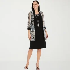R & M Richards Womens Petite Jacket Dress With Removable Necklace