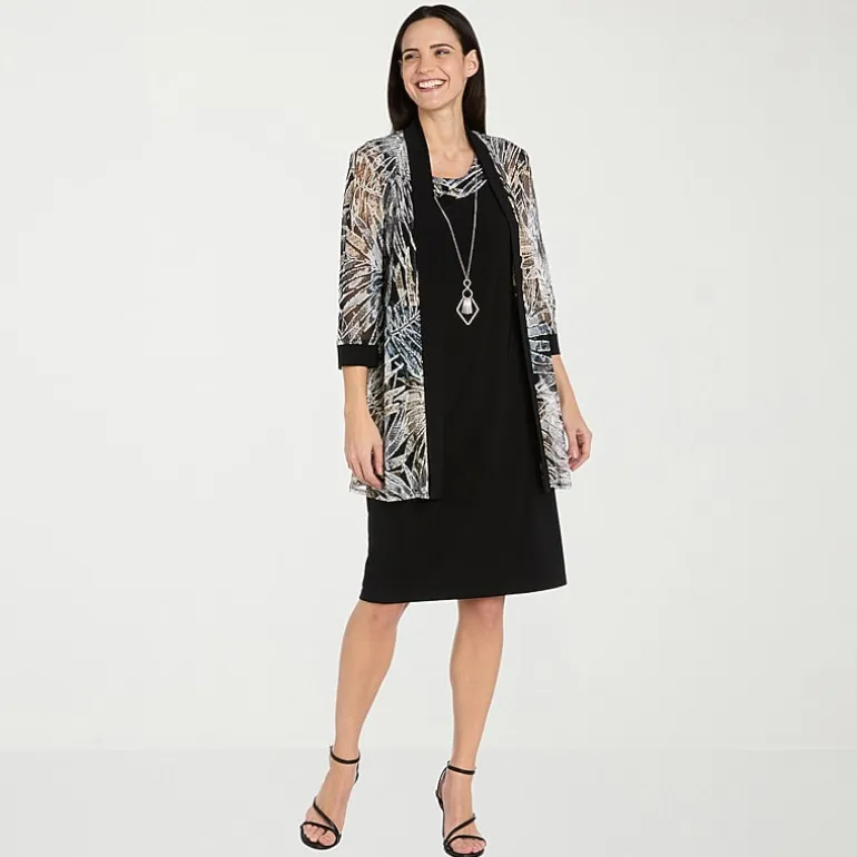 R & M Richards Womens Petite Jacket Dress With Removable Necklace