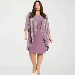 R & M Richards Womens Plus Jacket Dress With Removable Necklace