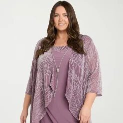 R & M Richards Womens Plus Jacket Dress With Removable Necklace