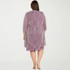 R & M Richards Womens Plus Jacket Dress With Removable Necklace