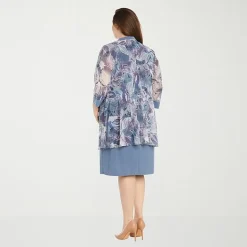 R & M Richards Womens Plus Leaf Jacket Dress With Removable Necklace