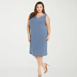 R & M Richards Womens Plus Leaf Jacket Dress With Removable Necklace