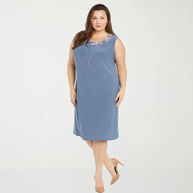 R & M Richards Womens Plus Leaf Jacket Dress With Removable Necklace