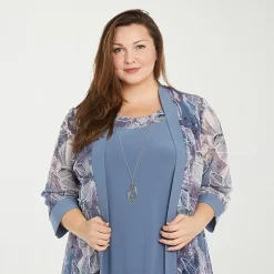 R & M Richards Womens Plus Leaf Jacket Dress With Removable Necklace