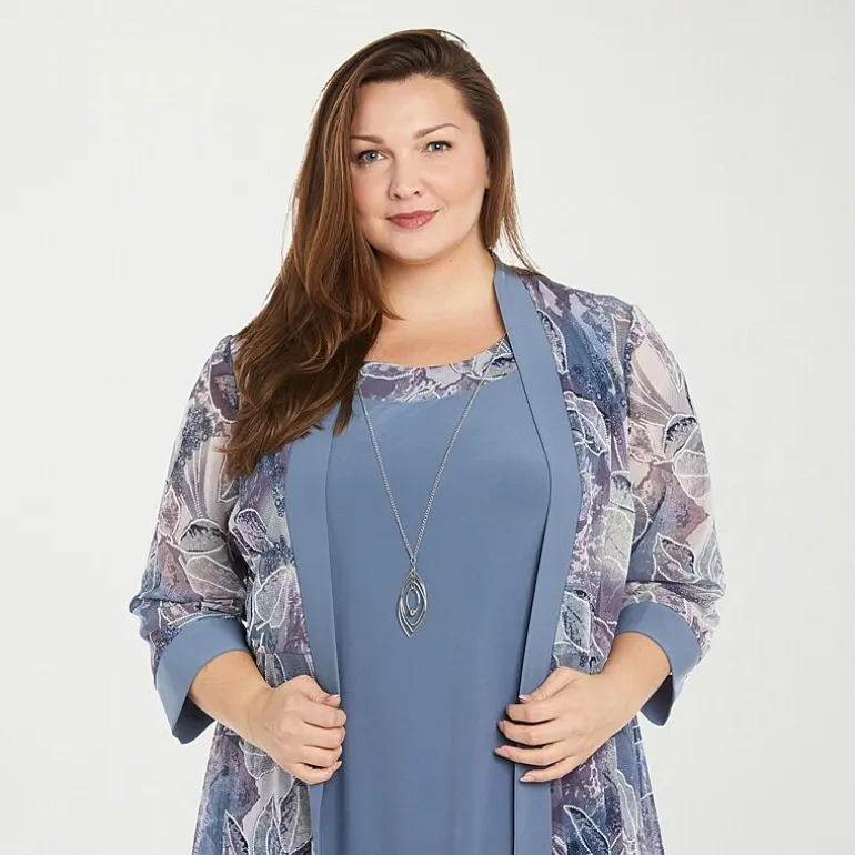 R & M Richards Womens Plus Leaf Jacket Dress With Removable Necklace