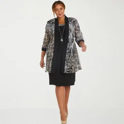 R & M Richards Womens Plus Leaf Jacket Dress With Removable Necklace