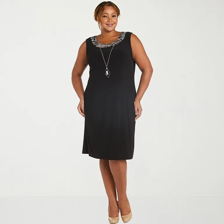R & M Richards Womens Plus Leaf Jacket Dress With Removable Necklace