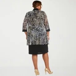 R & M Richards Womens Plus Leaf Jacket Dress With Removable Necklace