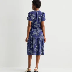 Robbie Bee Womens Petite Midi Split Crew Neck Short Sleeve Puffed Floral Fit + Flare Dress