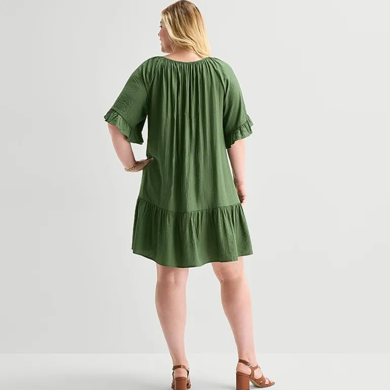Robbie Bee Womens Plus Keyhole Neck Short Sleeve Shift Dress