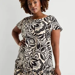Robbie Bee Womens Plus Round Neck Short Sleeve Shift Dress