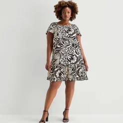 Robbie Bee Womens Plus Round Neck Short Sleeve Shift Dress
