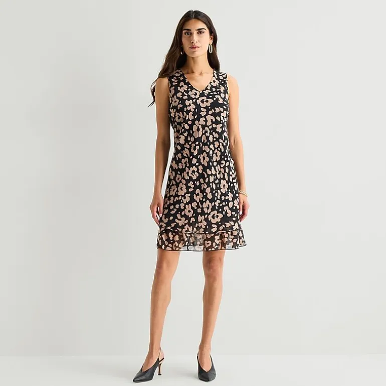 Robbie Bee Womens V Neck Sleeveless Floral Shift Dress
