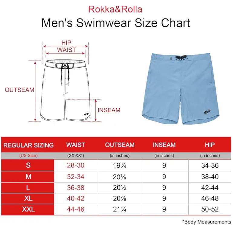 Rokka&Rolla Mens Quick-Dry Mesh-Lined Swim Trunks