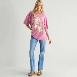 Roses Oversized Tee Womens Juniors Crew Neck Short Sleeve Oversized Graphic T-Shirt