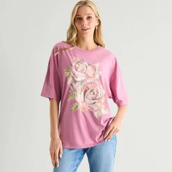 Roses Oversized Tee Womens Juniors Crew Neck Short Sleeve Oversized Graphic T-Shirt
