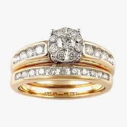 Round 1 CT.T.W. Natural Diamond Side Stone Bridal Set in 10K or 14K Gold