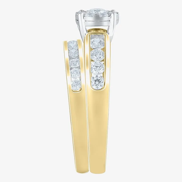 Round 1 CT.T.W. Natural Diamond Side Stone Bridal Set in 10K or 14K Gold