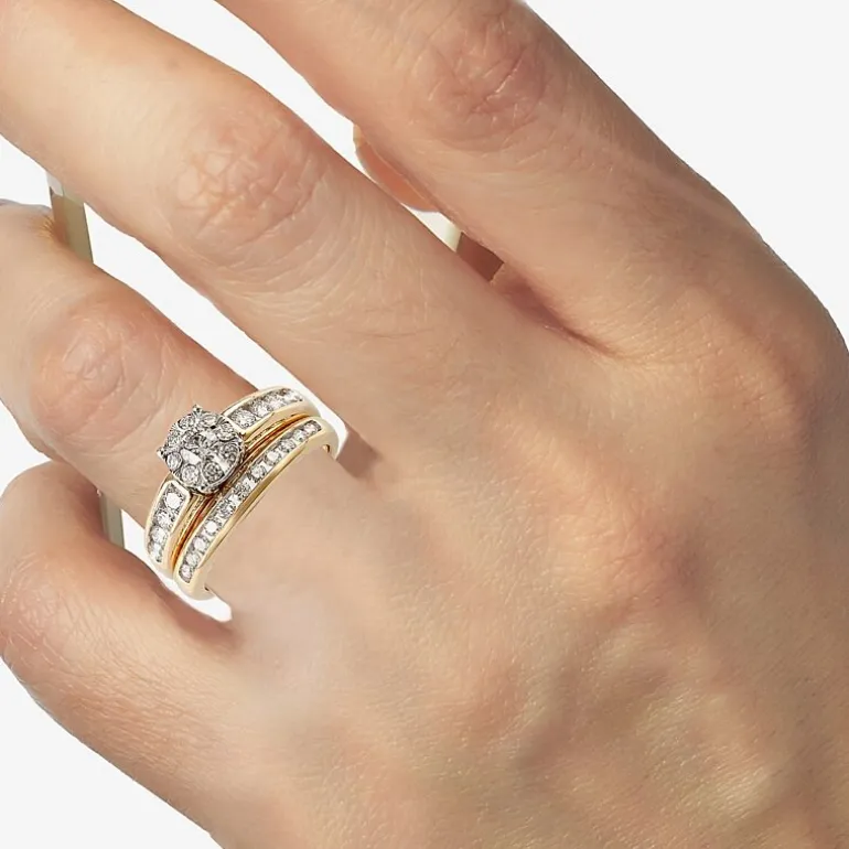 Round 1 CT.T.W. Natural Diamond Side Stone Bridal Set in 10K or 14K Gold
