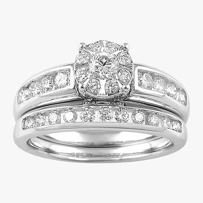 Round 1 CT.T.W. Natural Diamond Side Stone Bridal Set in 10K or 14K Gold