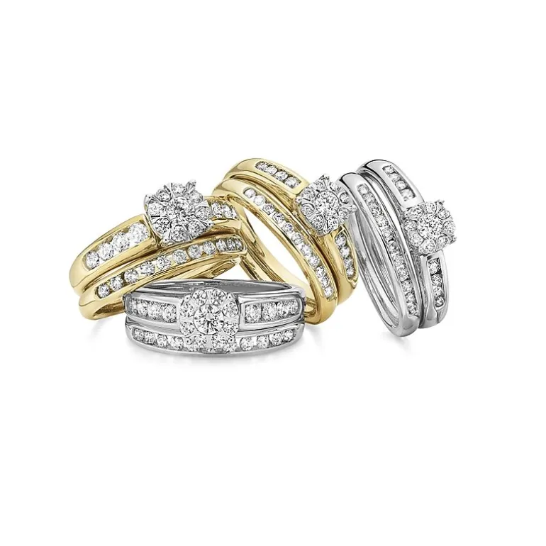 Round 1 CT.T.W. Natural Diamond Side Stone Bridal Set in 10K or 14K Gold