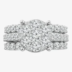 Round 4 CT.T.W. Natural Diamond Side Stone Bridal Set in 10K or 14K White Gold