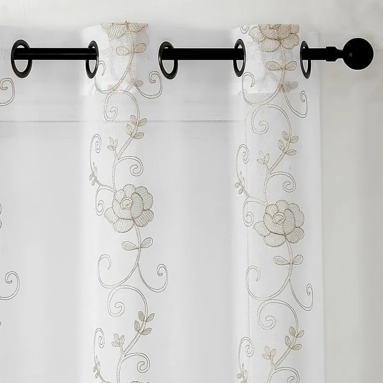 Runyan Embroidered Grommet Top Sheer Set of 2 Curtain Panel