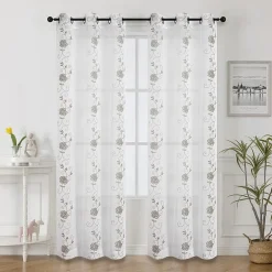 Runyan Embroidered Grommet Top Sheer Set of 2 Curtain Panel