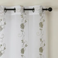 Runyan Embroidered Grommet Top Sheer Set of 2 Curtain Panel