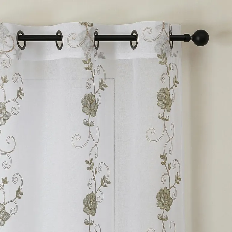 Runyan Embroidered Grommet Top Sheer Set of 2 Curtain Panel