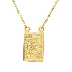 Sacred Heart Of Jesus And Our Lady Of Mount Carmel Scapular Medal Mens 18K Gold Over Stainless Steel Rectangular 24 Inch Pendant Necklace