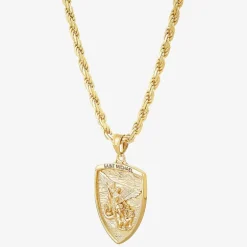 Saint Michael Mens 14K Gold Over Silver 24 Inch Pendant Necklace