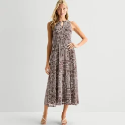 Sandra Darren Womens Keyhole Neck Sleeveless Maxi Dress