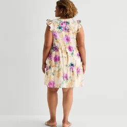 Sandra Darren Womens Plus V Neck Sleeveless Flutter Floral Fit + Flare Dress