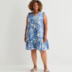 Sandra Darren Womens Plus V Neck Sleeveless Floral Shift Dress